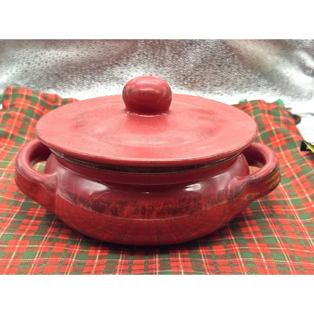 DE SILVA 6 RED‎ Casserole Baking Dish Lid Handles Ceramic Italian Terracotta VTG